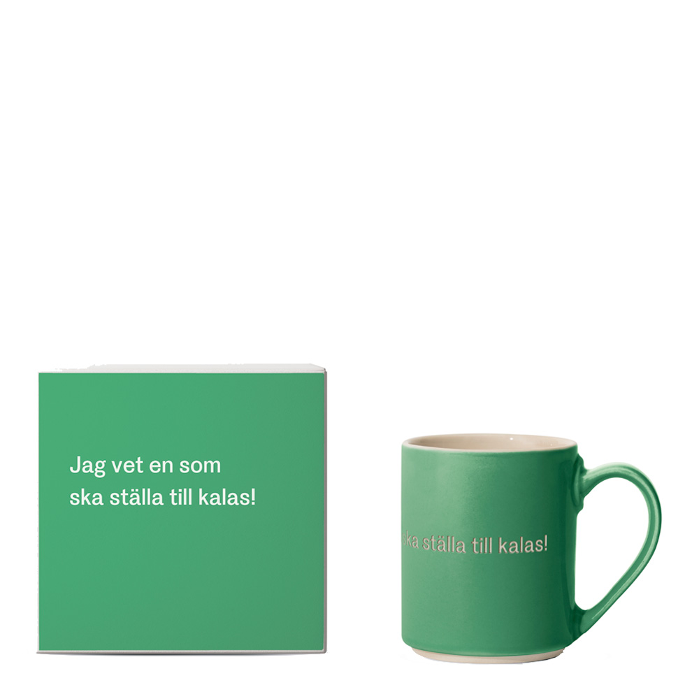 Astrid Lindgren Mugg Jag vet en som ska ställa till kalas! Grön