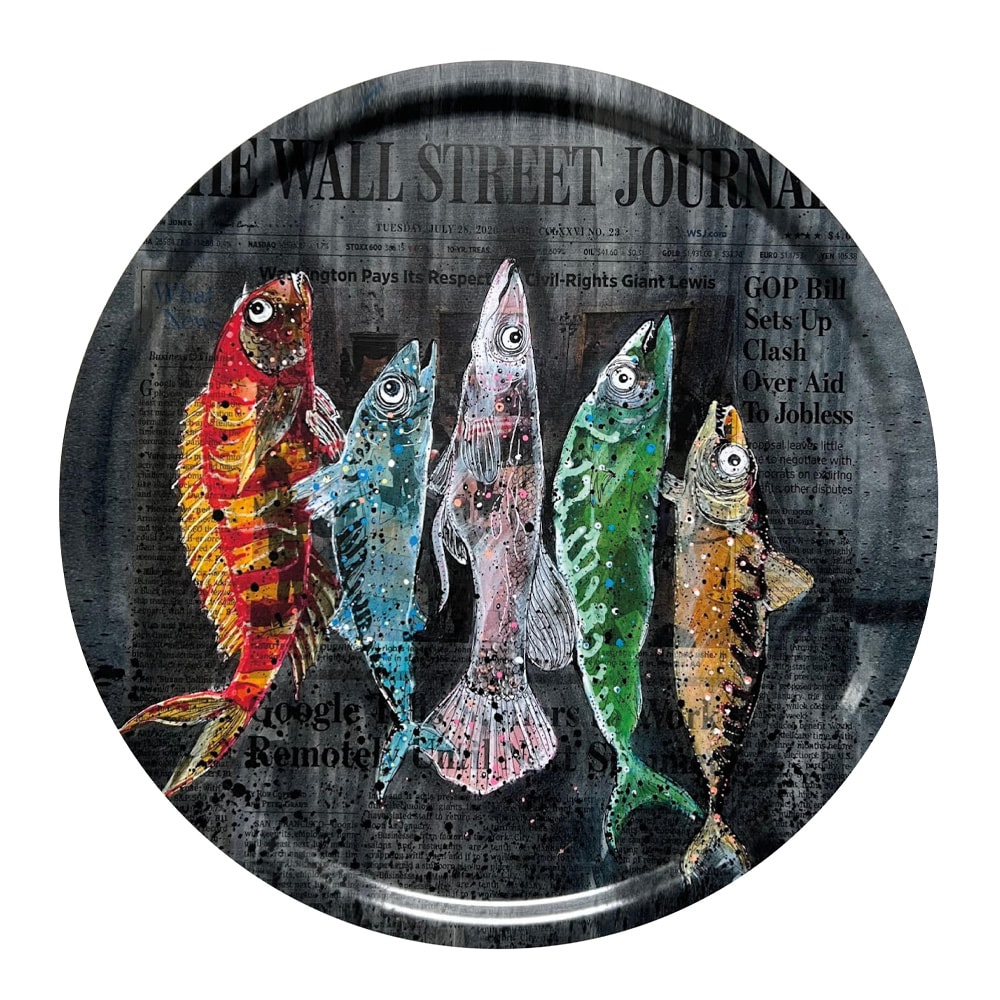 Bricka Rund Biggest Fish of Wall street 38 cm Svart