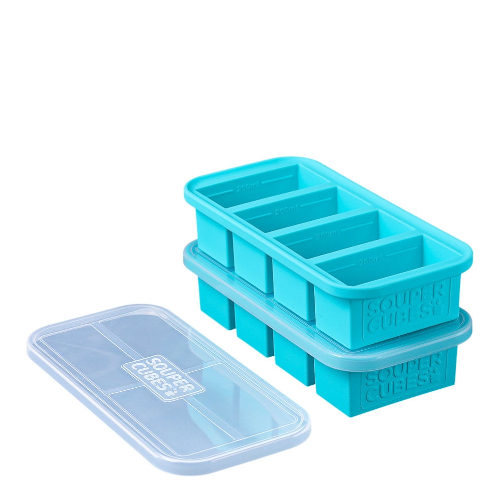Matförvaring och Lock Silikon 1-cup 4x250ml 2-pack Blå