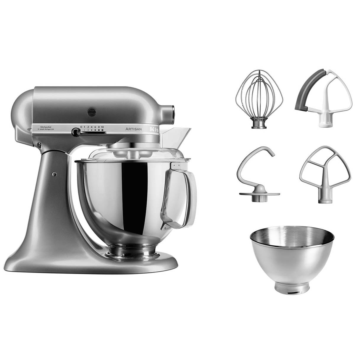 Artisan 5Ksm175Ps Köksmaskin M/Fällbart Drivhuvud 4,8L contour Silver