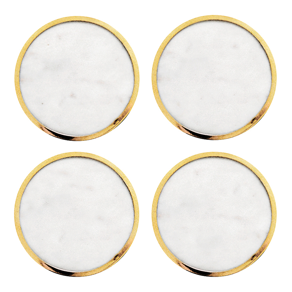 Glasunderlägg Marmor 4-pack Vit/Mässing