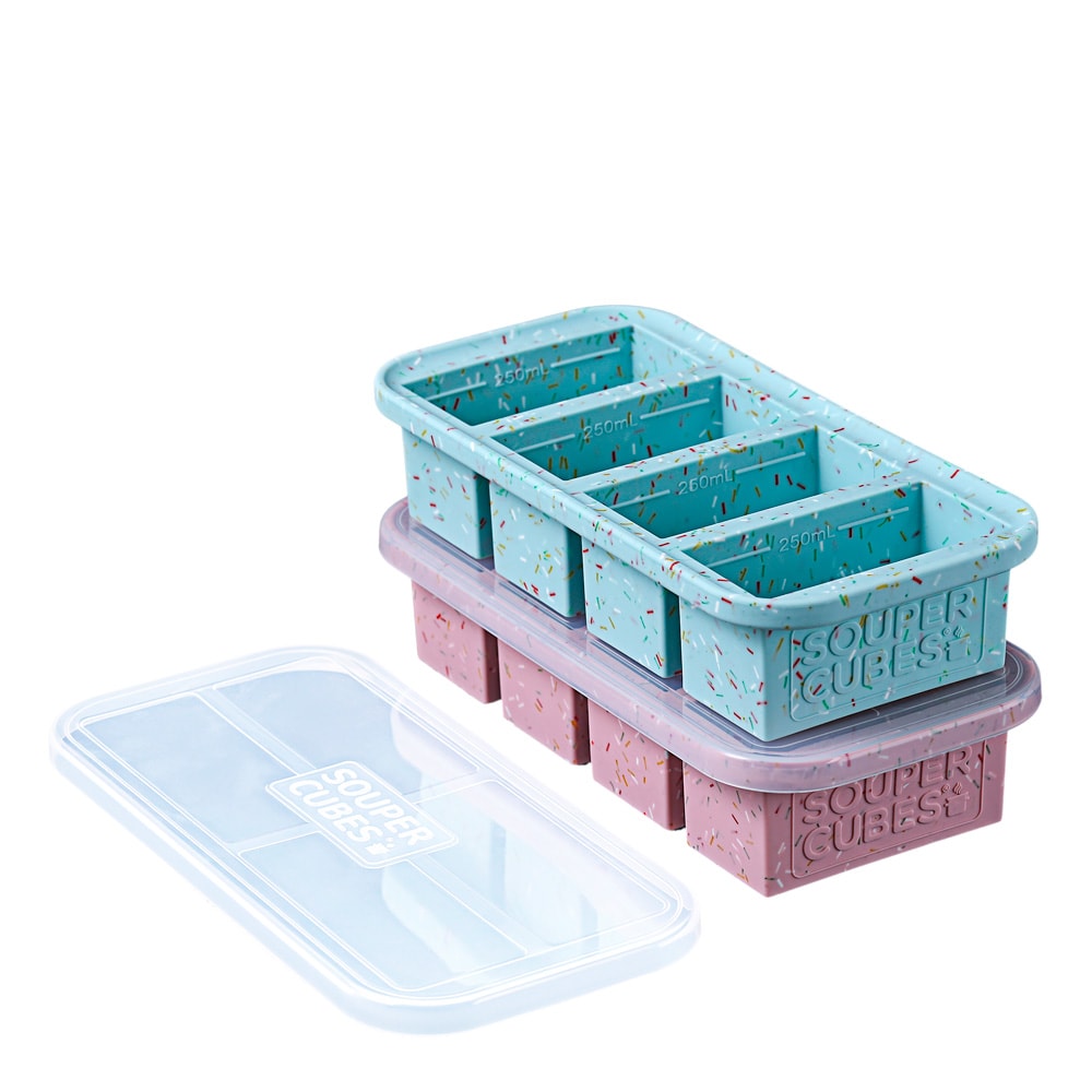 Matförvaring och Lock Silikon 1-cup 4x250 ml 2-pack Blå/Röd