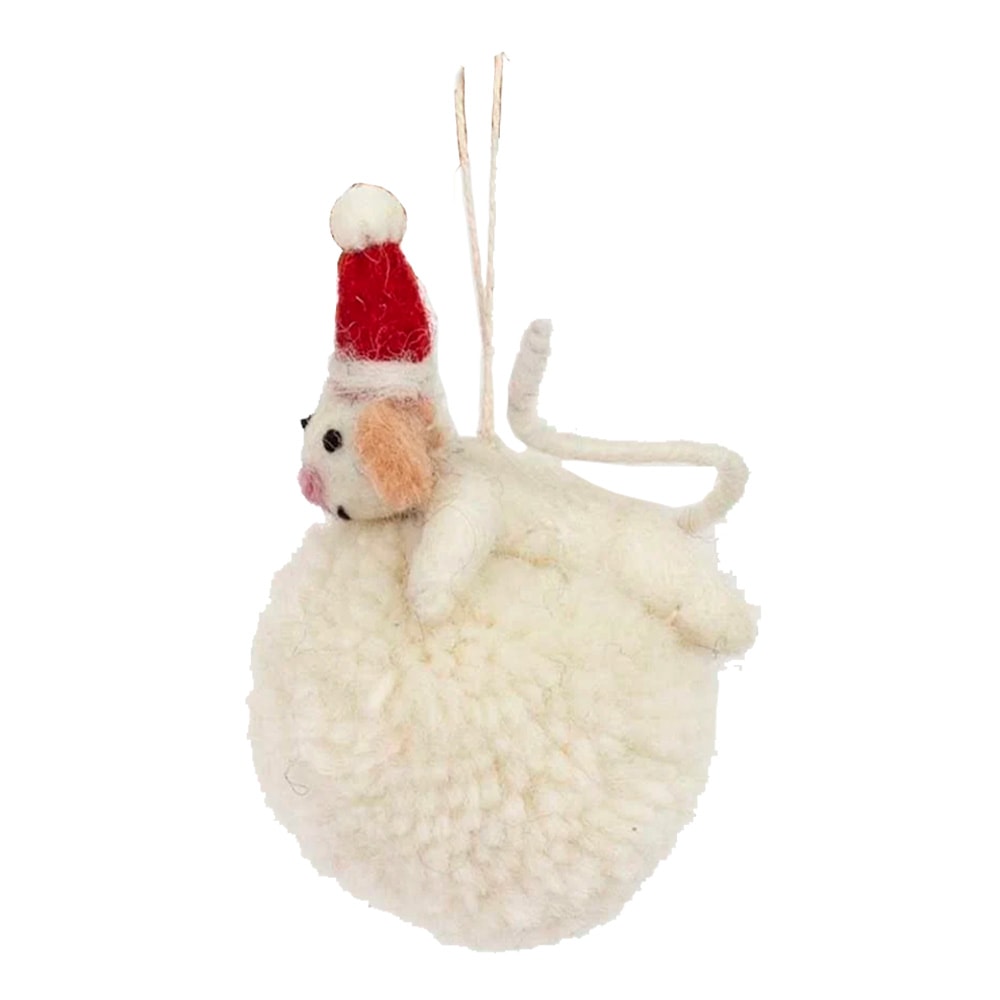 Julhänge Mus på Snöboll  9 cm Vit