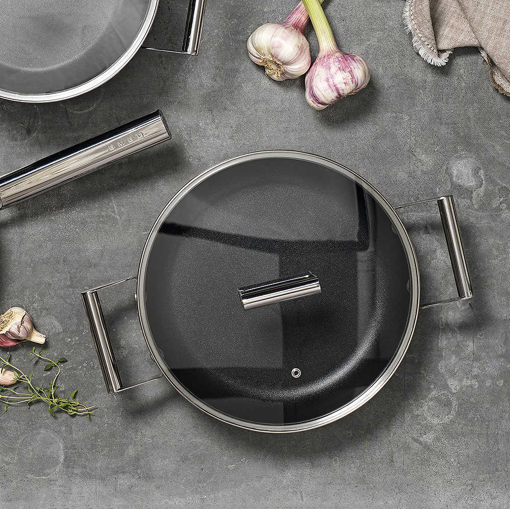 Smeg 50's Style Traktörpanna Glaslock 28 cm Svart