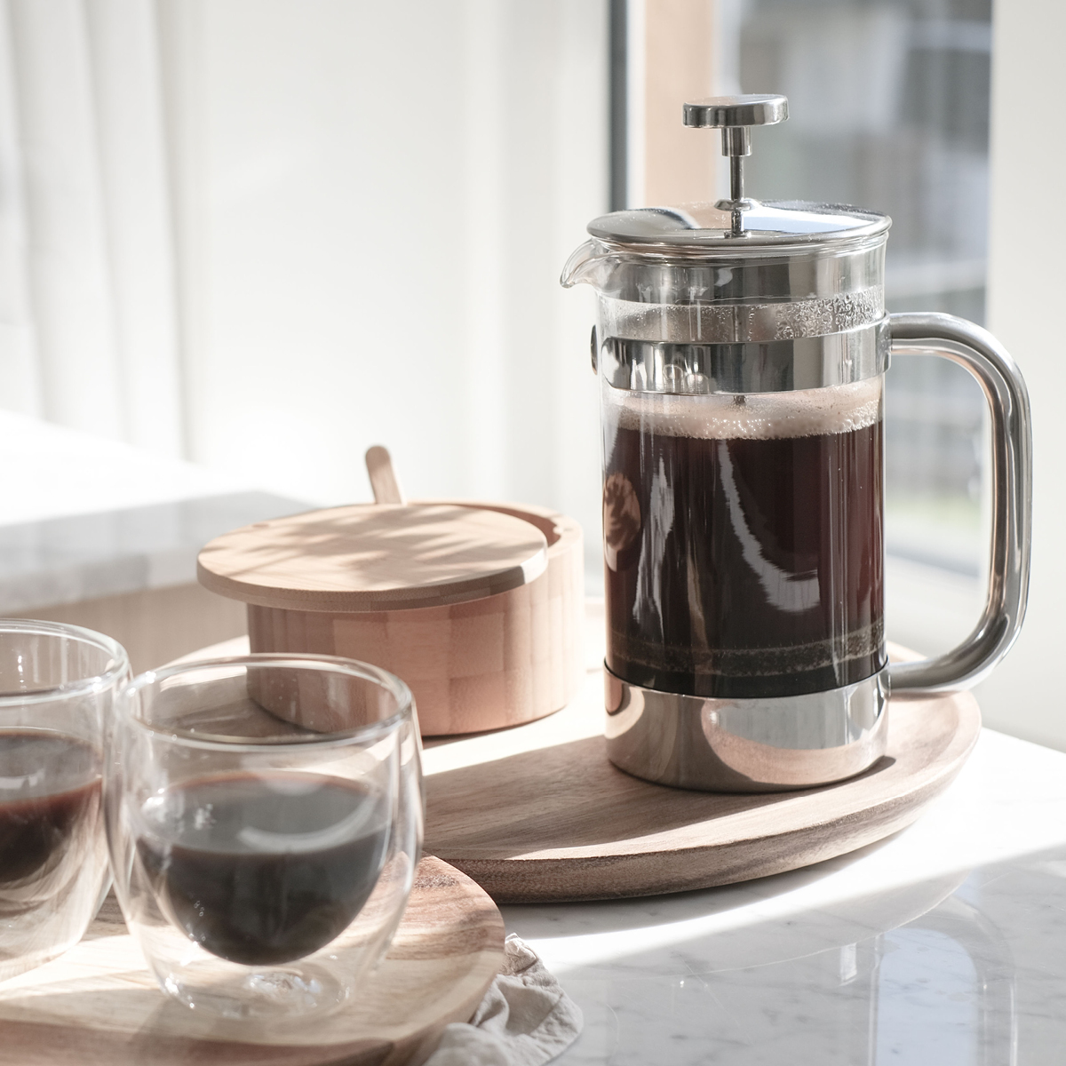 Lundi Presskanna med Handtag 21 cm Rostfri/Klar