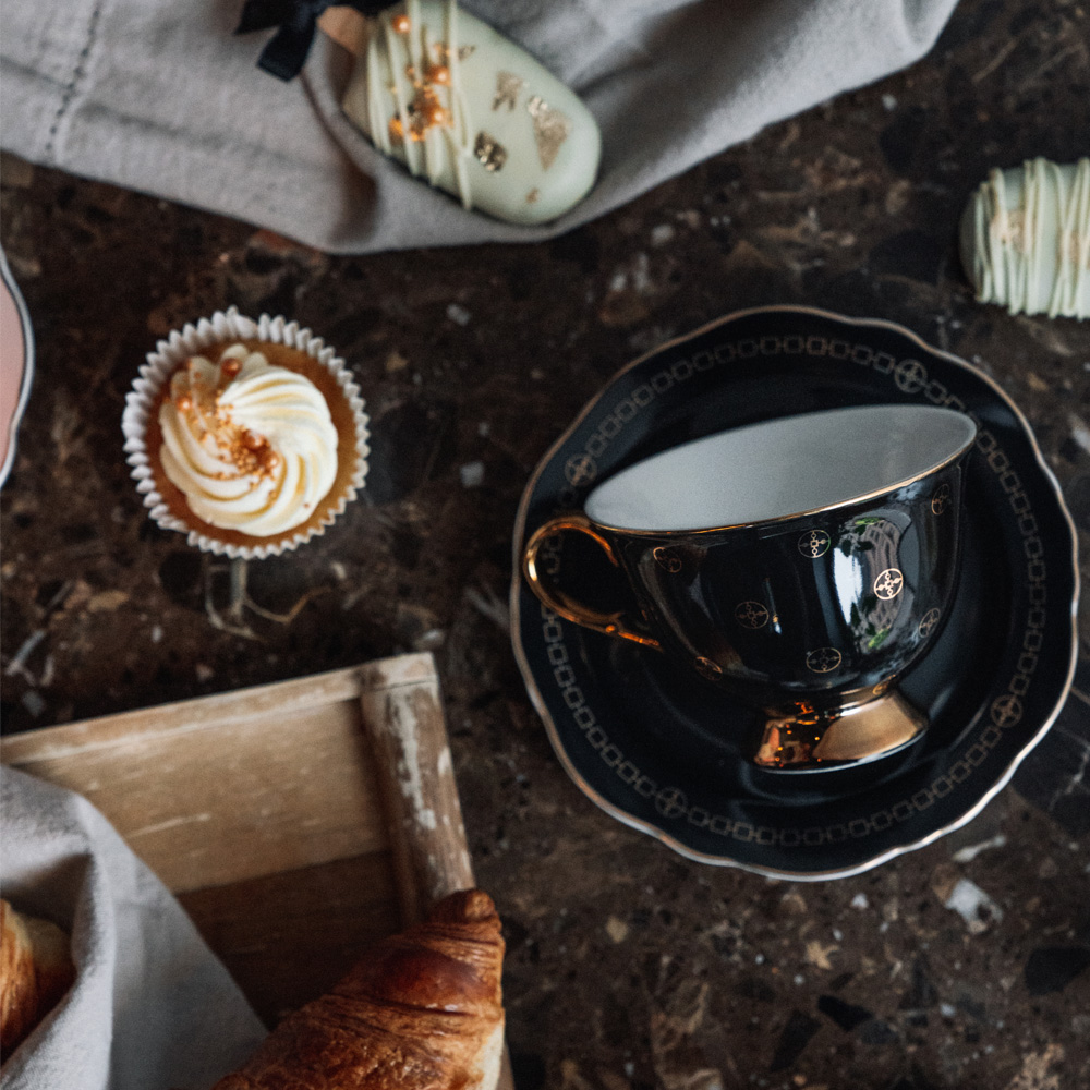 Kopp med Fat 22 cl Anima Gemella Nero Svart/Guld