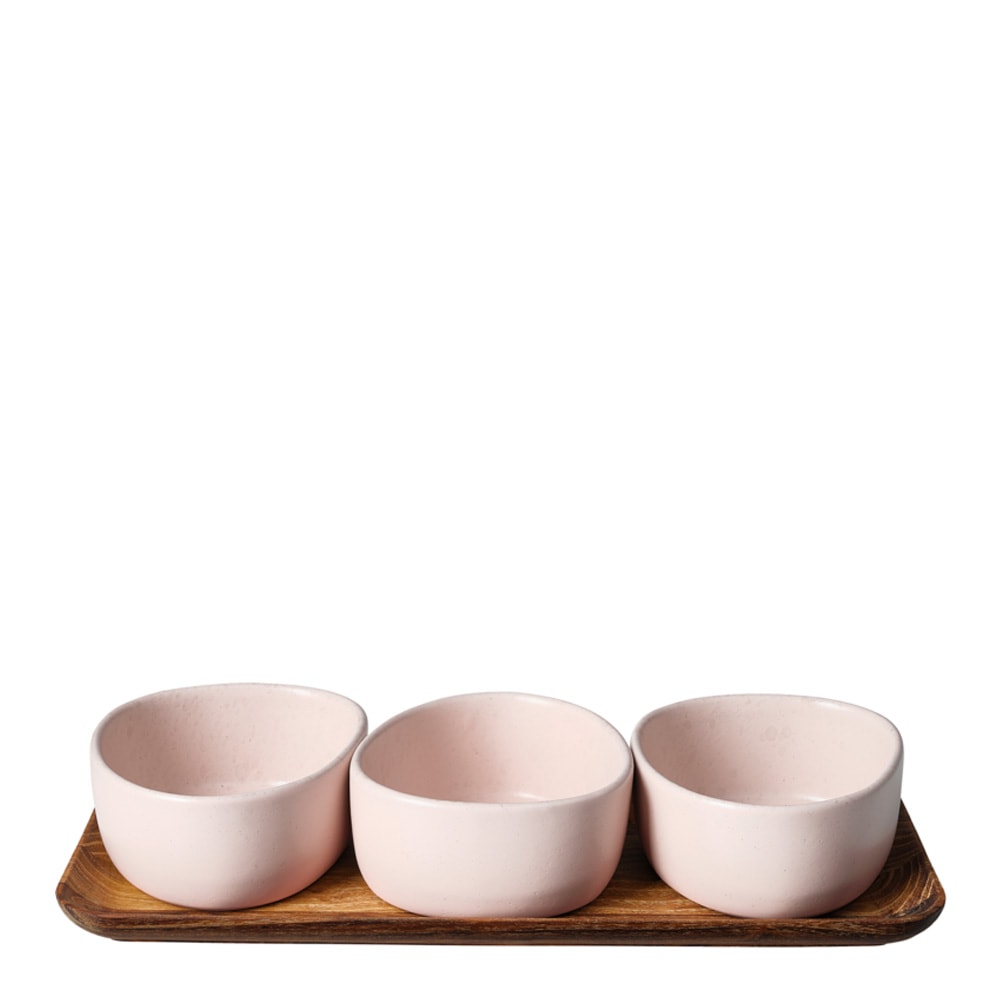 Raw Skålar på teakträbräda 4 delar Nude