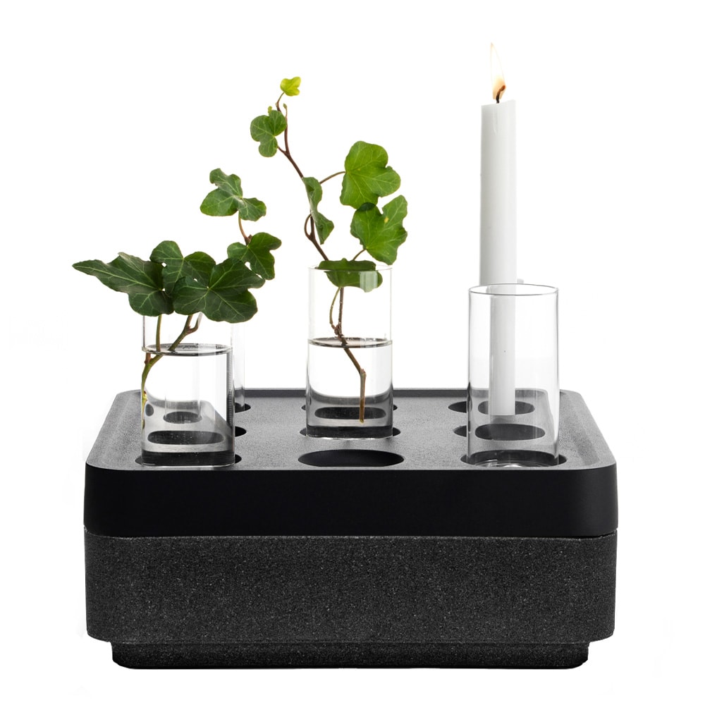 Stumpastaken Set-9 hål, Låda, 4 Vaser, Tändstickor Svart