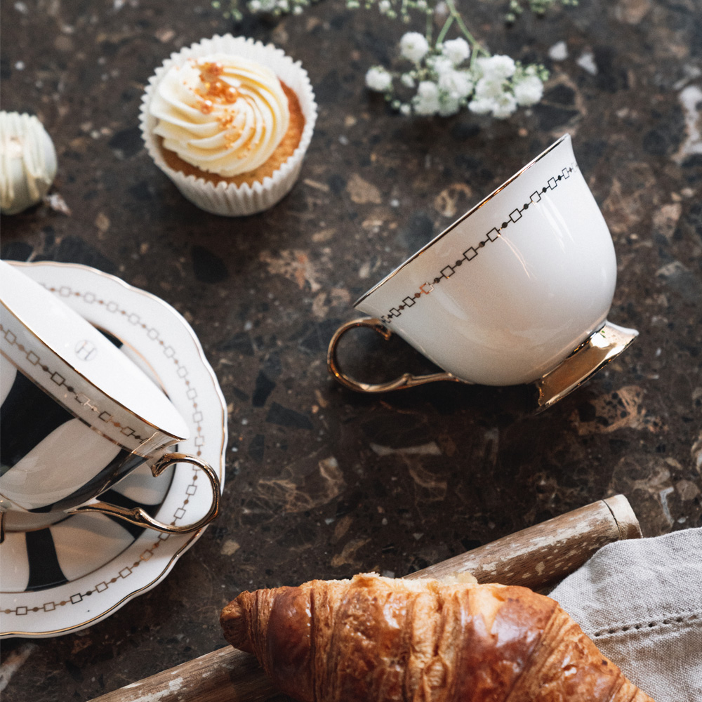 Kopp med Fat 22 cl Anima Bianco Vit/Guld