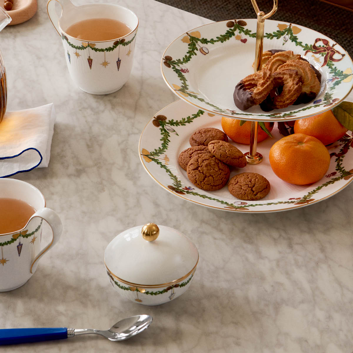 Star Fluted Christmas Sockerskål med lock 15 cl