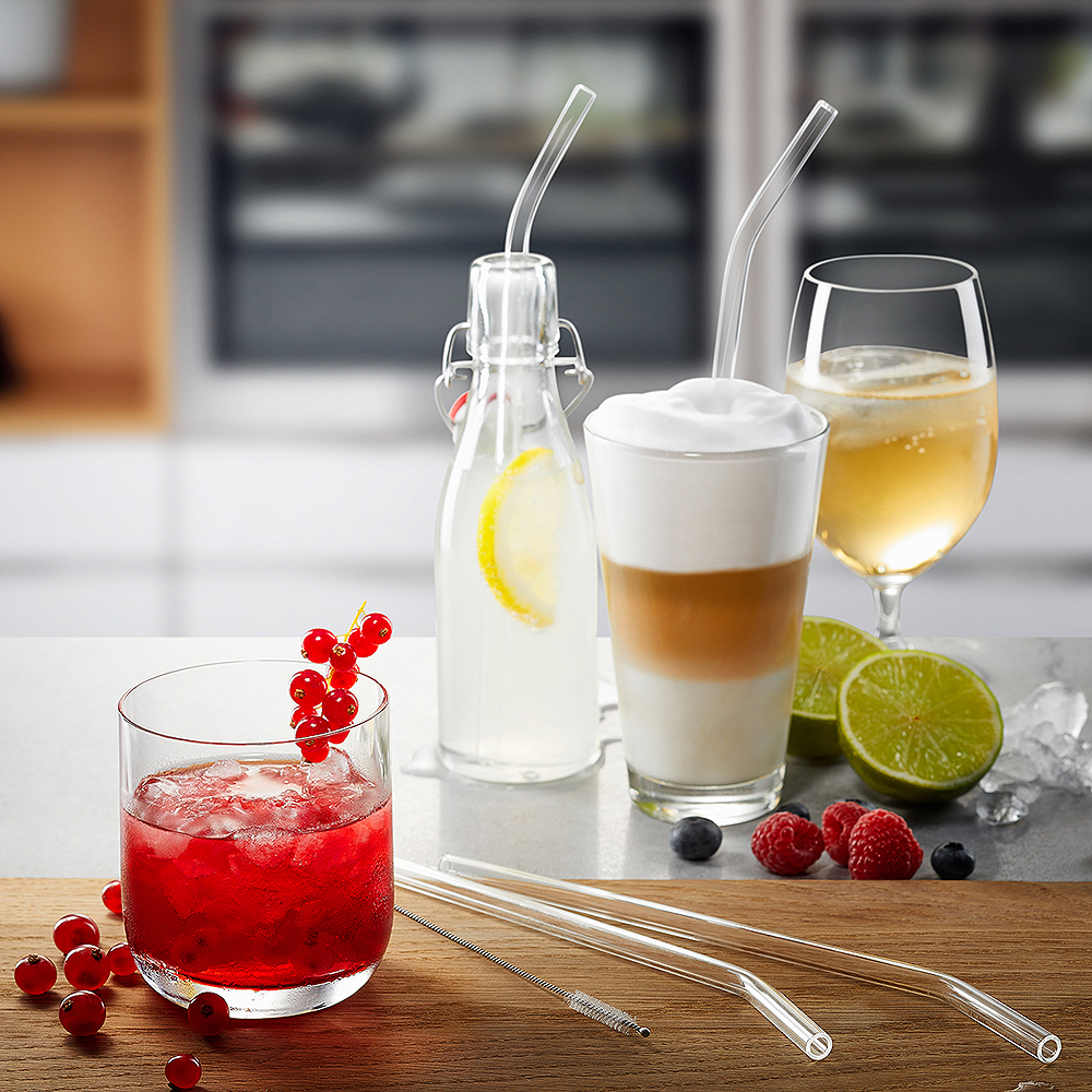 Future Sugrör böjda Glas 4-pack + Rengöringsborste Klar