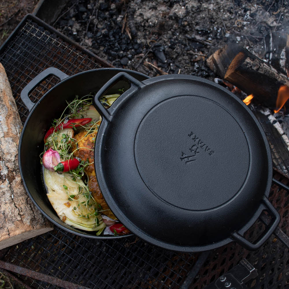 Outdoor Gjutjärnsgryta med Steklock 4 liter Svart