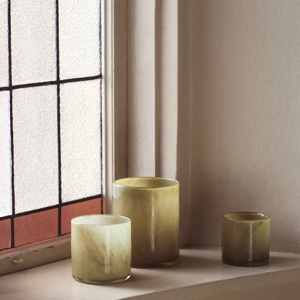 Lyric Ljuslykta Glas 12x14 cm Oliv