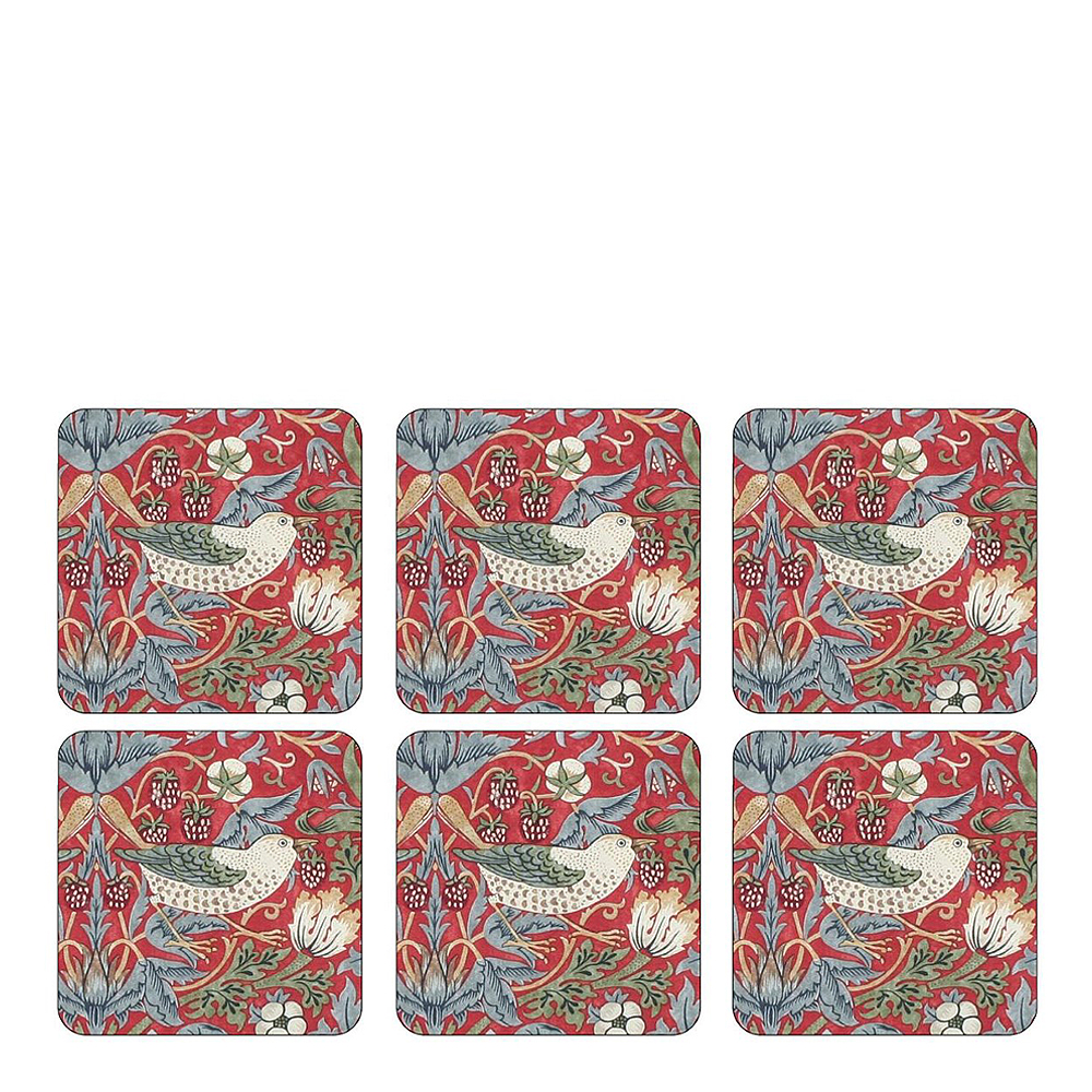 Strawberry Thief Glasunderlägg 6-pack Röd