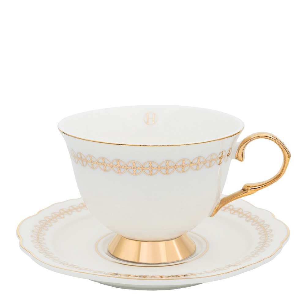 Kopp med Fat 22 cl Anima Gemella 2 Vit/Guld