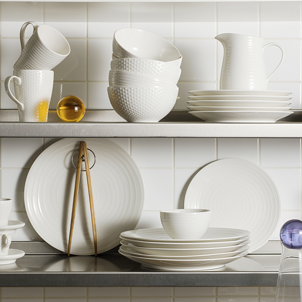 Blond Tallrik flat 28 cm stripe Vit