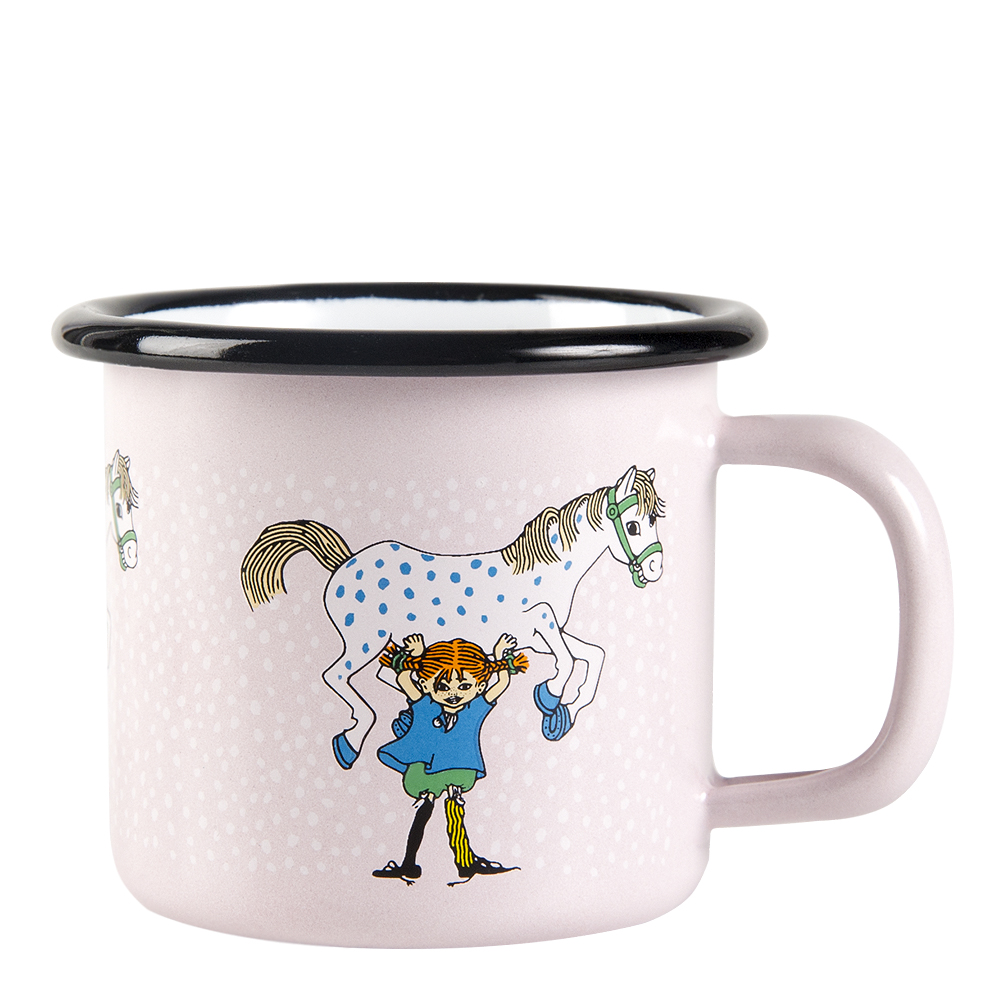 Pippi L&aring;ngstrump Emaljmugg Pippi & Lilla Gubben 15 cl Rosa