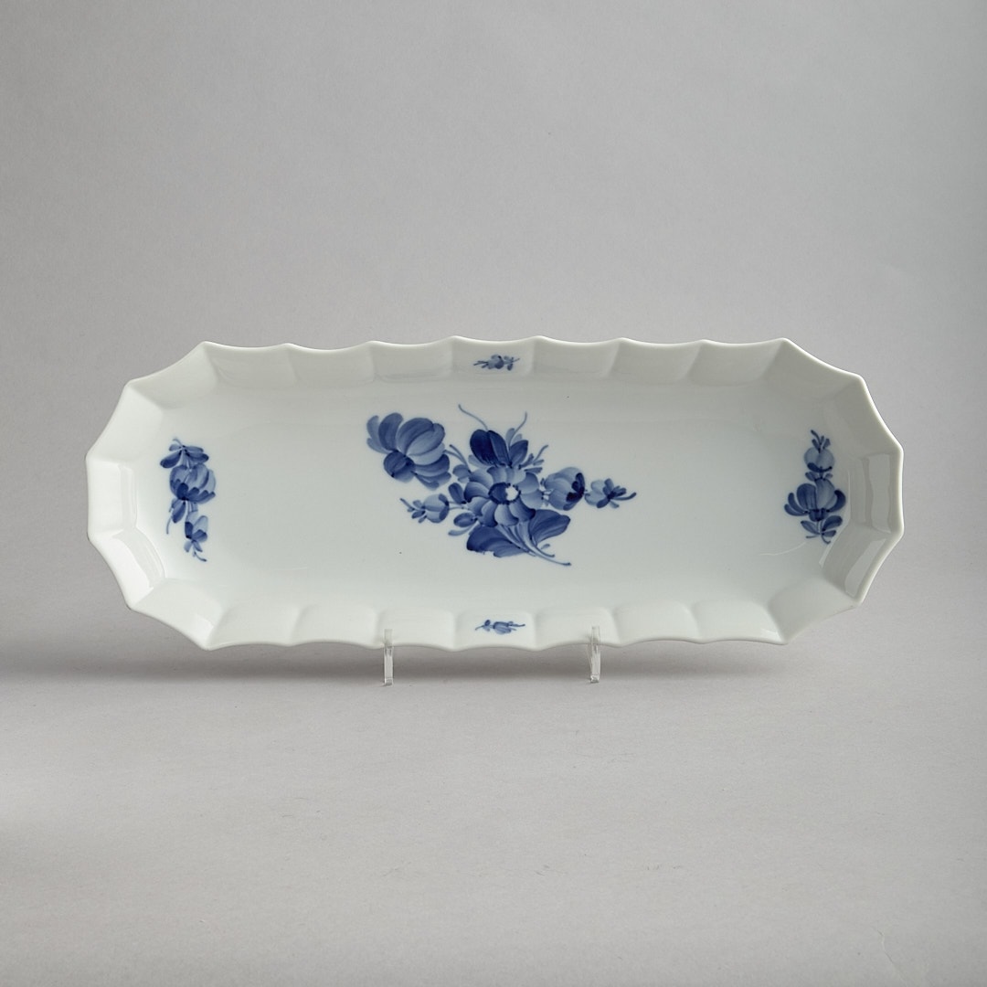 Blå Blomster avlångt fat