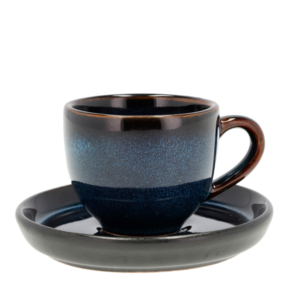 Espressokopp med Fat 7 cl Blå/Svart