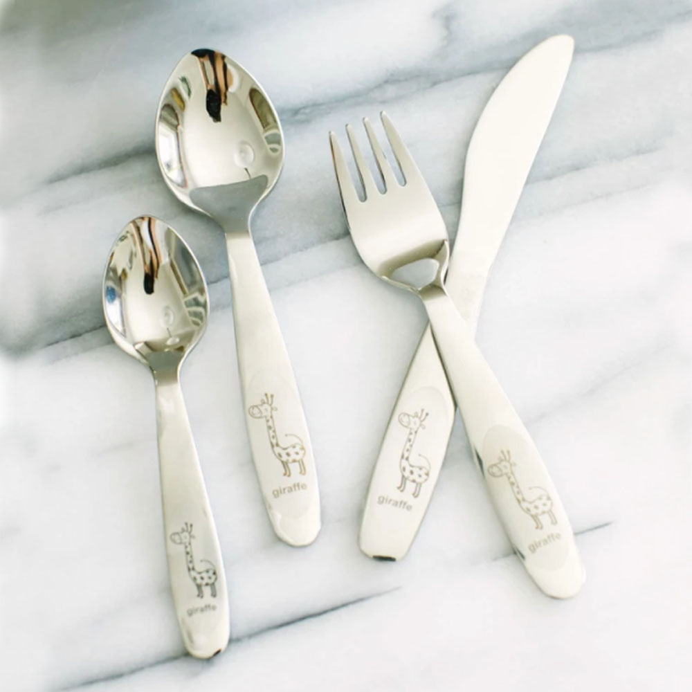 Barnbestick Rostfritt Stål 4 delar Giraff
