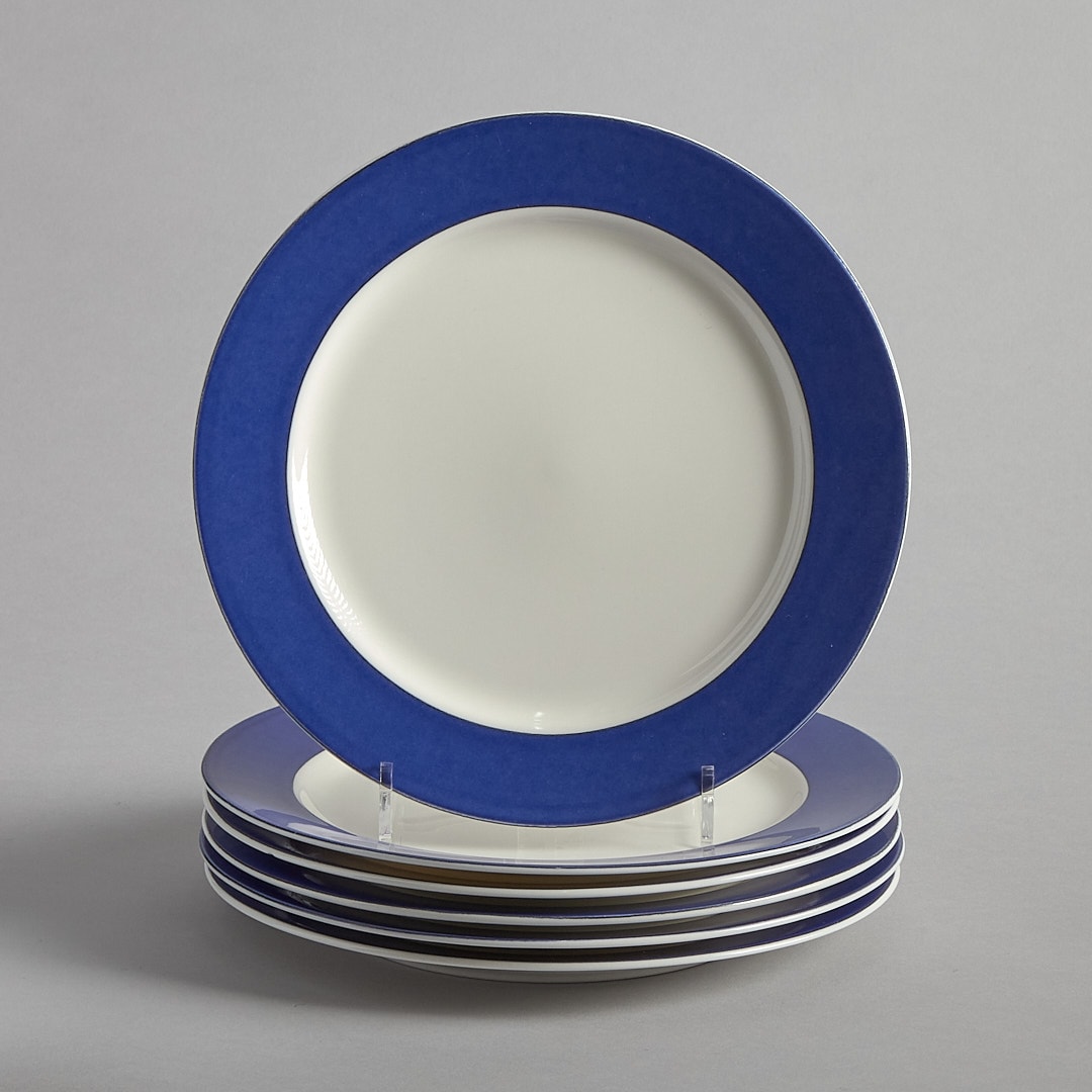 "PLUS" 6 st förättstallrikar med blå kant
