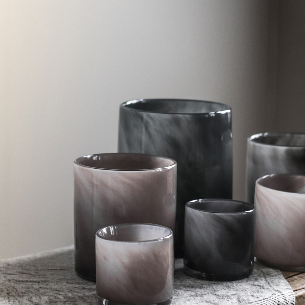 Lyric Ljuslykta Glas 12x14 cm Mörk Grå