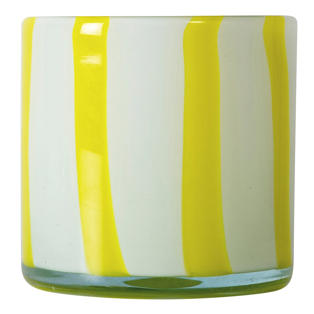 Calore Ljuslykta 10x10 cm Curve Gul/Vit Randig