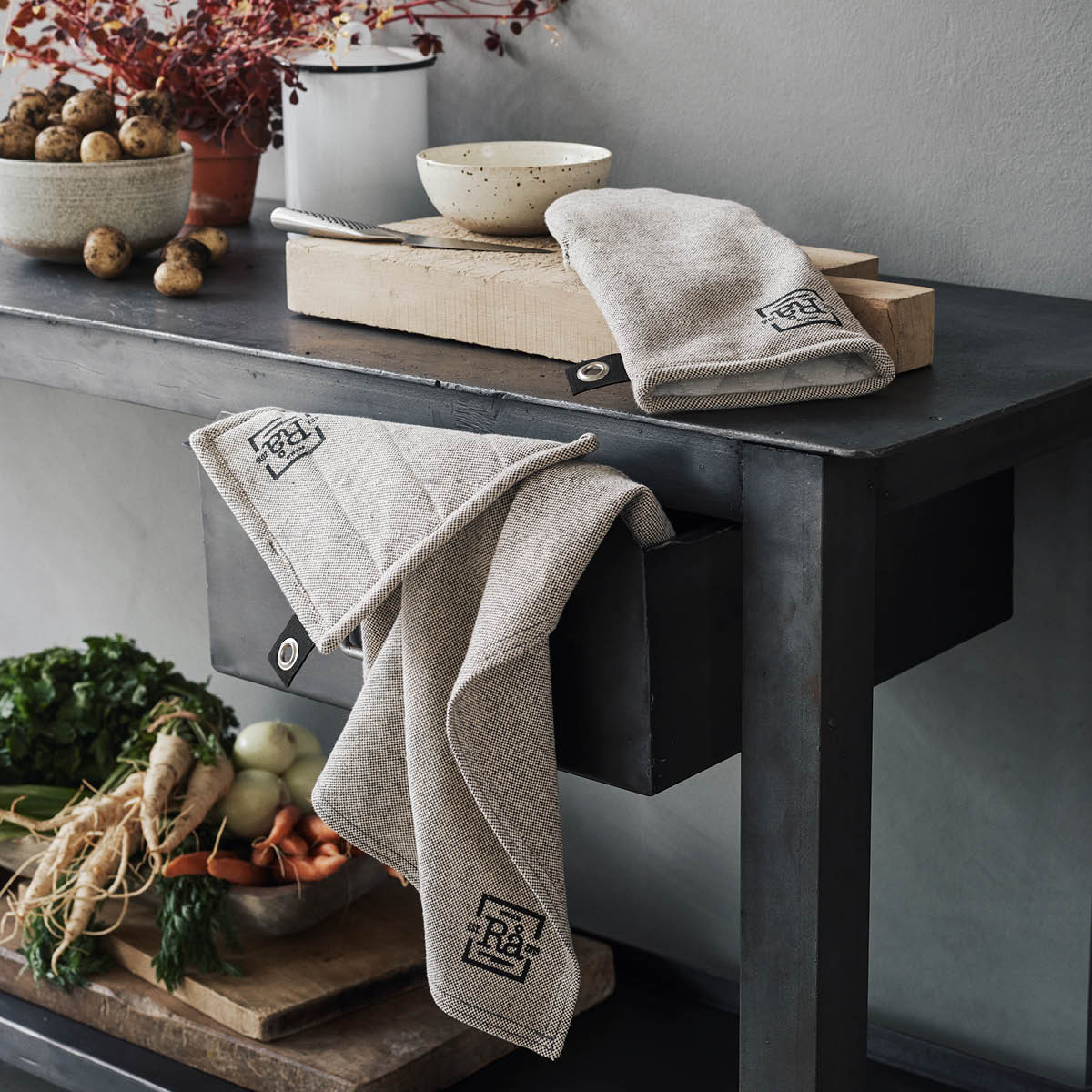 Rå Grytlappar 2-Pack Mörk Grå