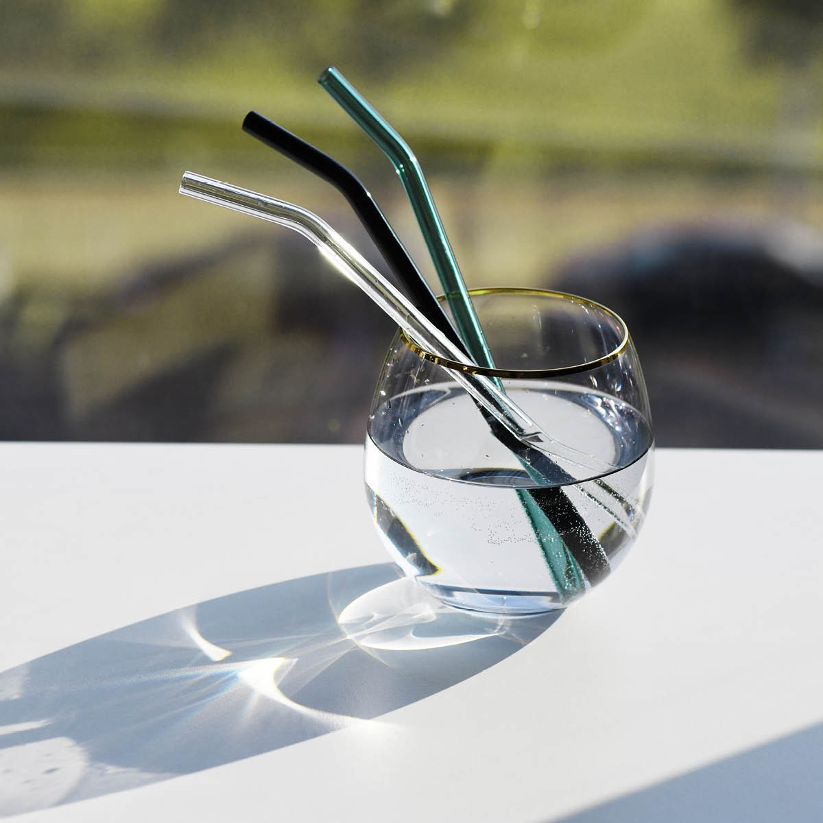 Sugrör Böjd Glas XL Aqua