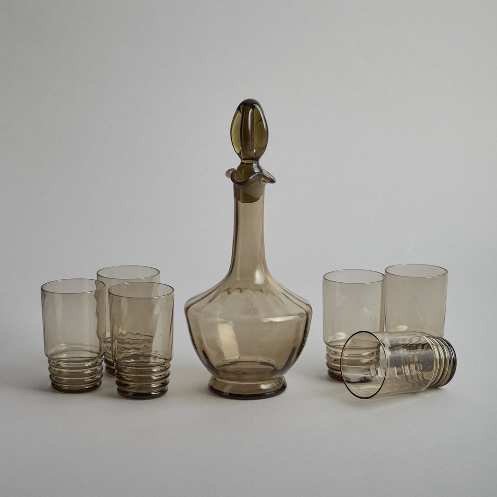 Rökfärgad Karaff och Glas 6 st