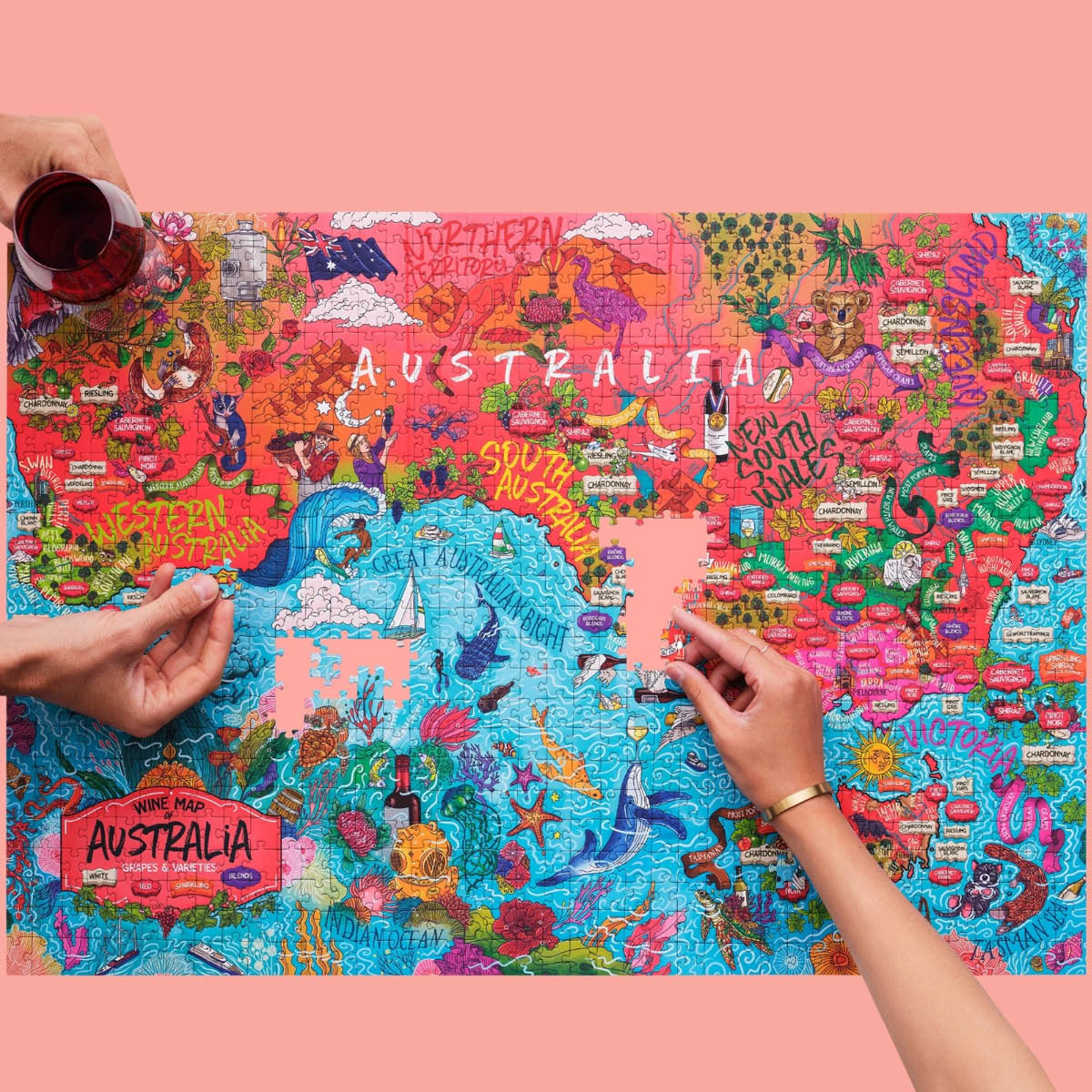 Vinpussel -  Australien 1000 bitar Röd