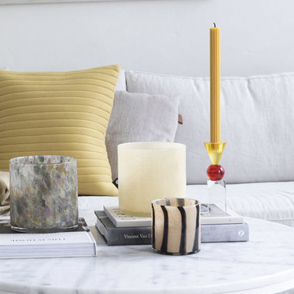 Calore Ljuslykta 15x15 cm Beige/Svart Rand