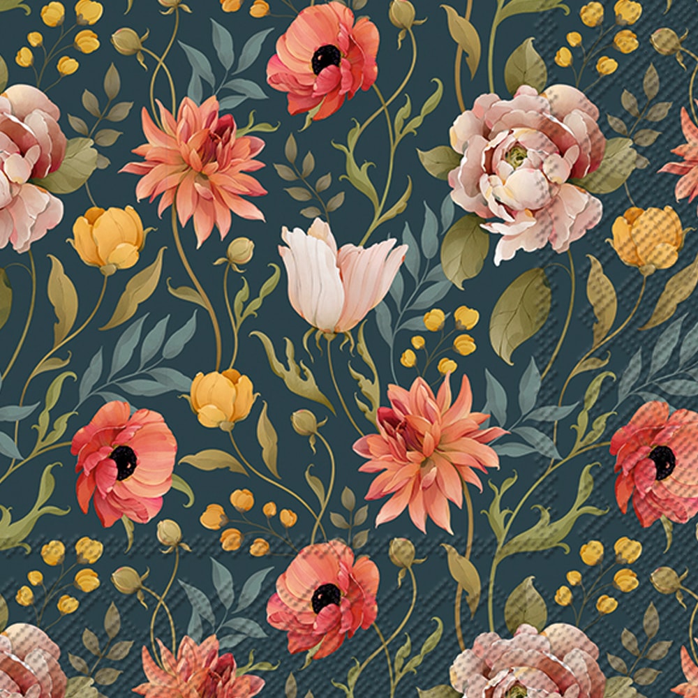 Servett Flower Story 33x33 cm Blå