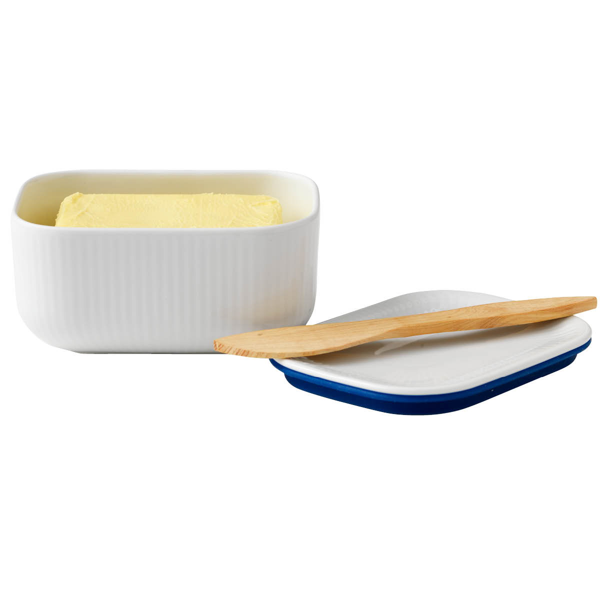 White Fluted Smörask med lock 42 cl