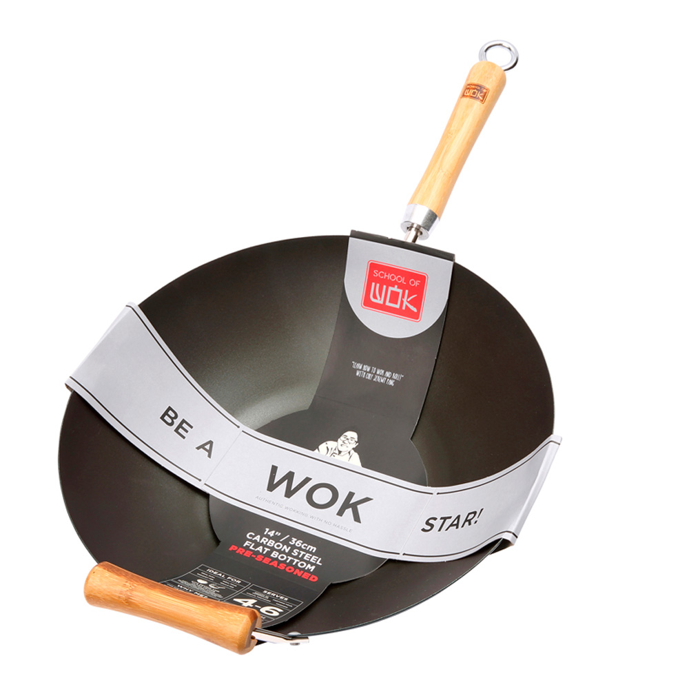 School of Wok Wokpanna 36 cm med bambuhandtag Svart