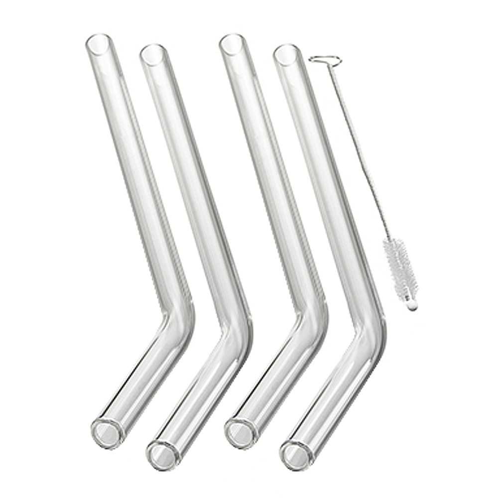 Future Sugrör böjda Glas 4-pack + Rengöringsborste Klar