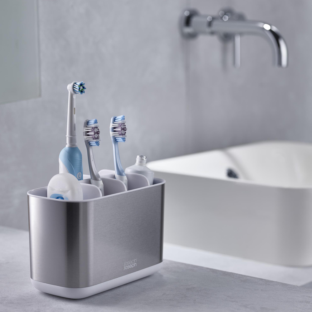 Easy Store Steel Tandborstställ 14 cm Vit/Rostfritt Stål