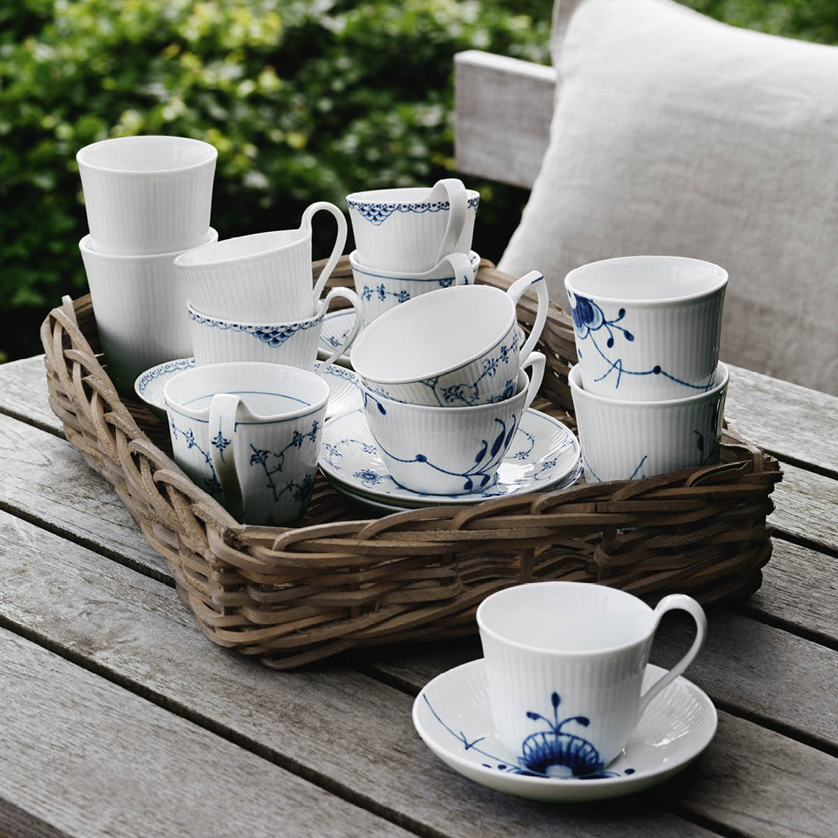 White Fluted Kaffekopp Med Fat 25 cl hög hänkel