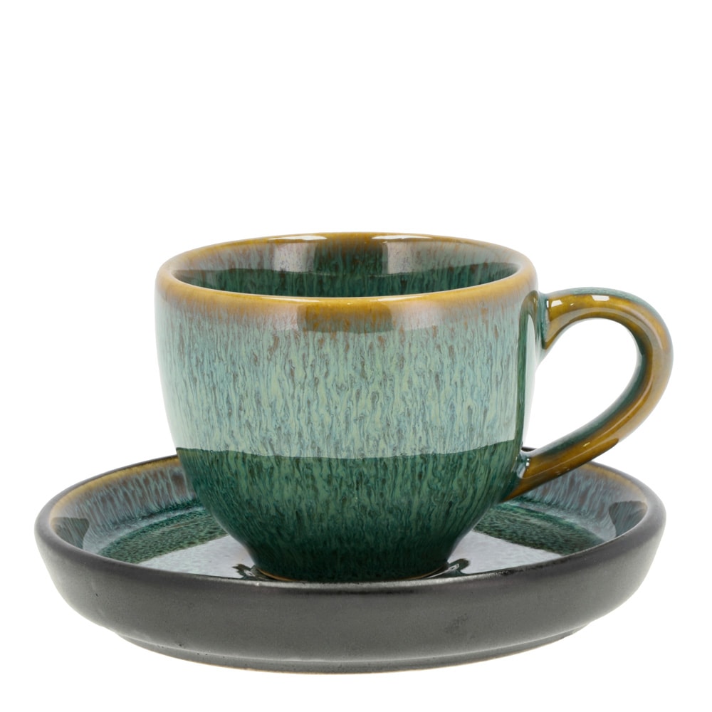 Espressokopp med Fat 7 cl Grön/Svart