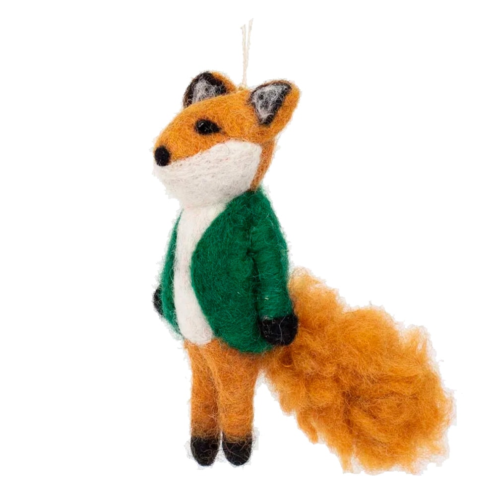 Julhänge Räv i grön Jacka 11 cm Brun