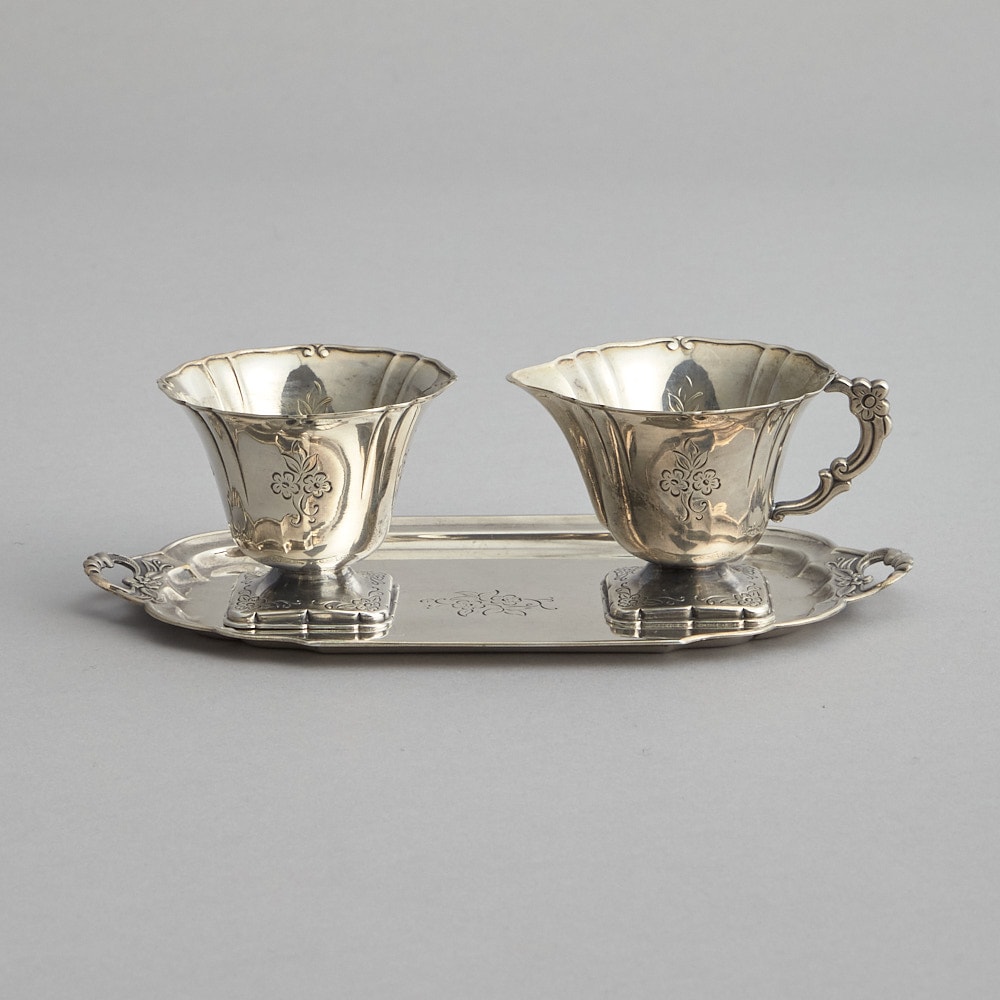 Gräddkanna och Sockerskål och Fat i Nysilver