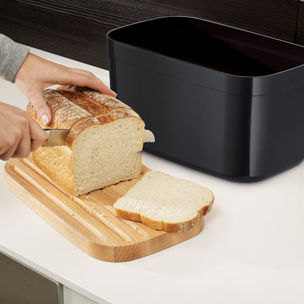 Brödskrin med skärbräda Svart
