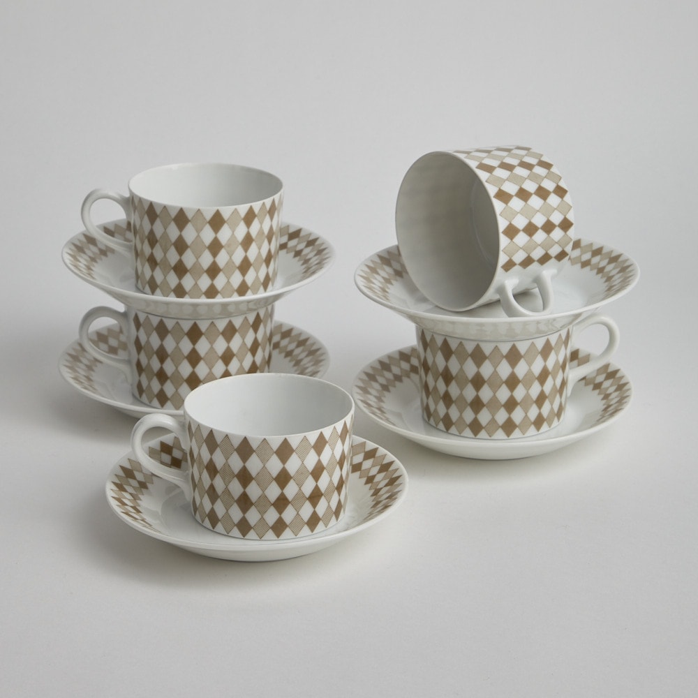 SÅLD Koppar med fat "Pajazzo" 5 st