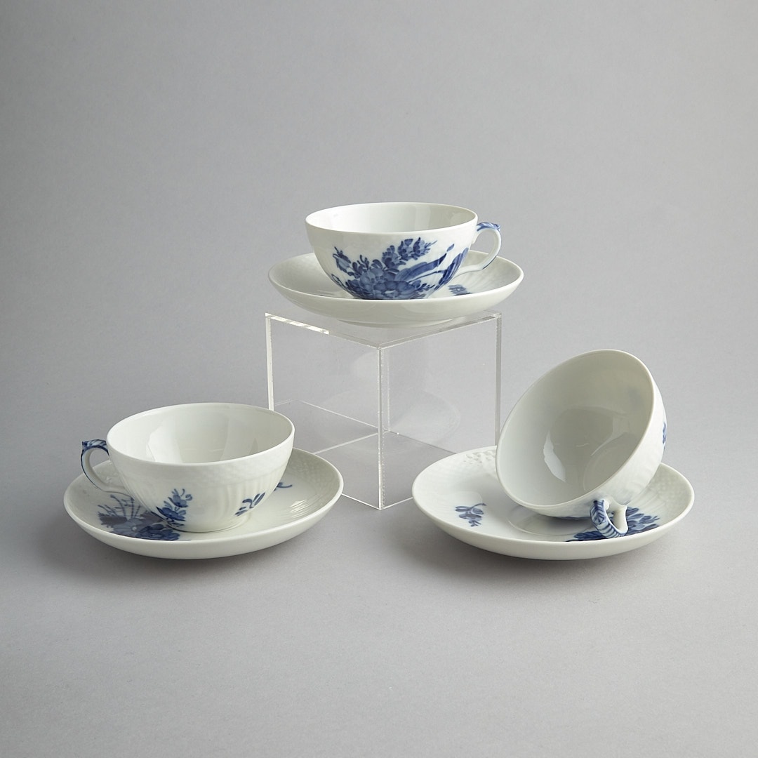 Blå Blomster tekoppar med fat 3 st