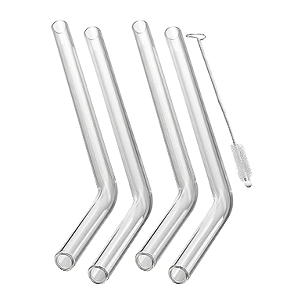 Future Sugrör böjda Glas 4-pack + Rengöringsborste Klar