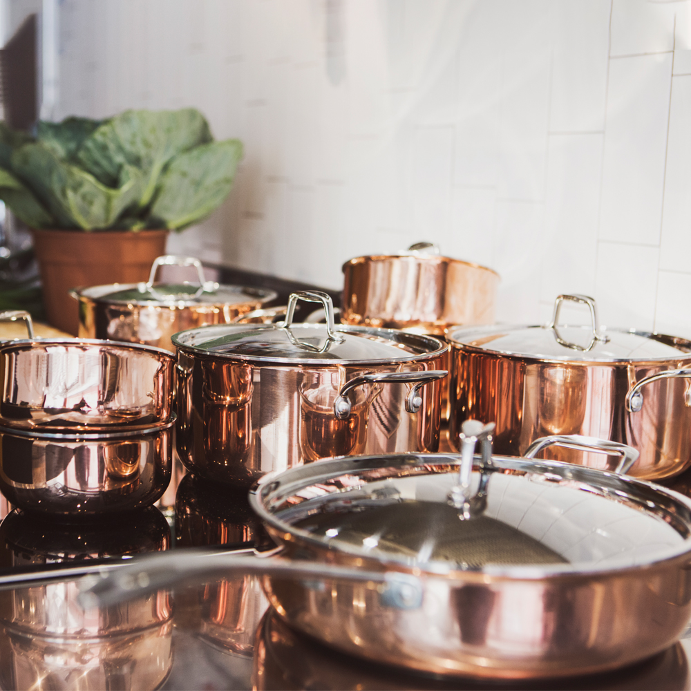 Signerat Traktörpanna med lock 28 cm Koppar