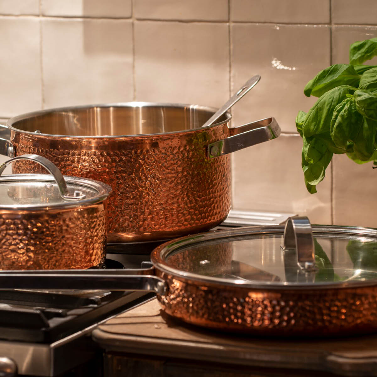 Traktörpanna med Glaslock Koppar 28 cm