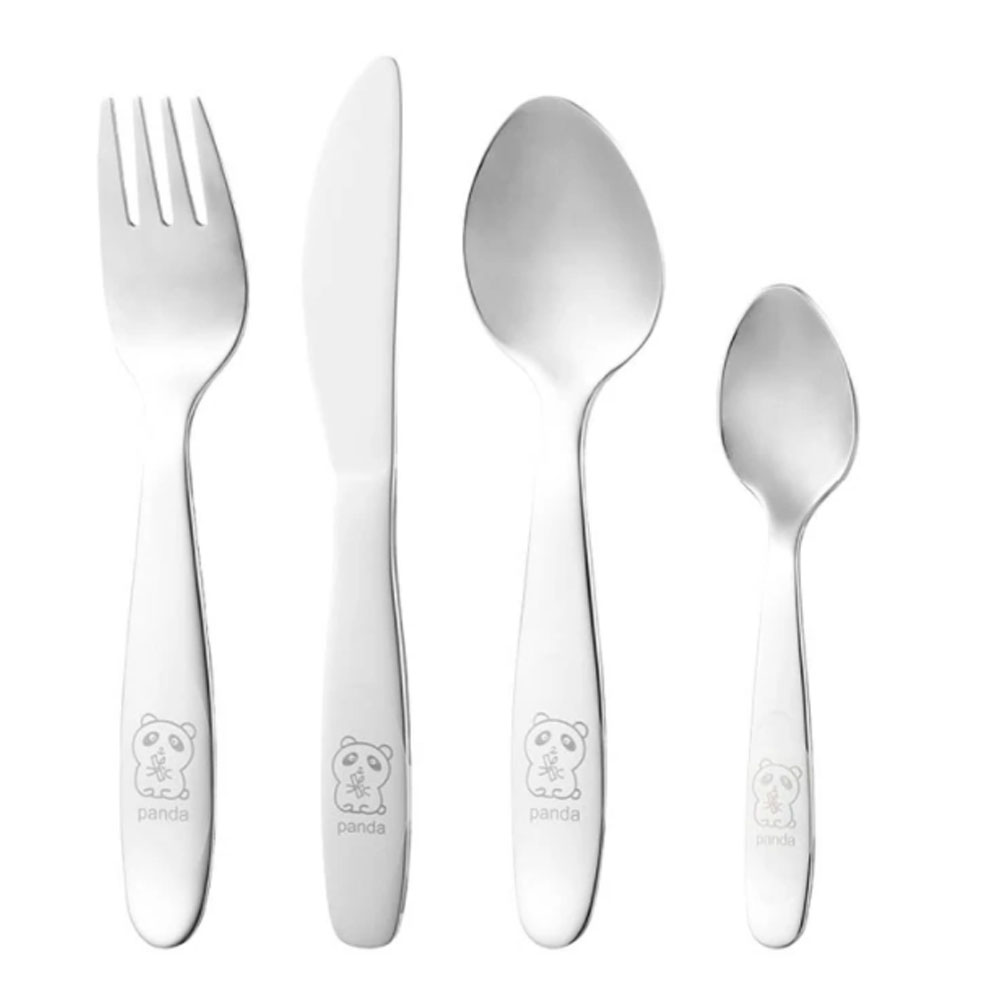 Barnbestick Rostfritt Stål 4 delar Panda