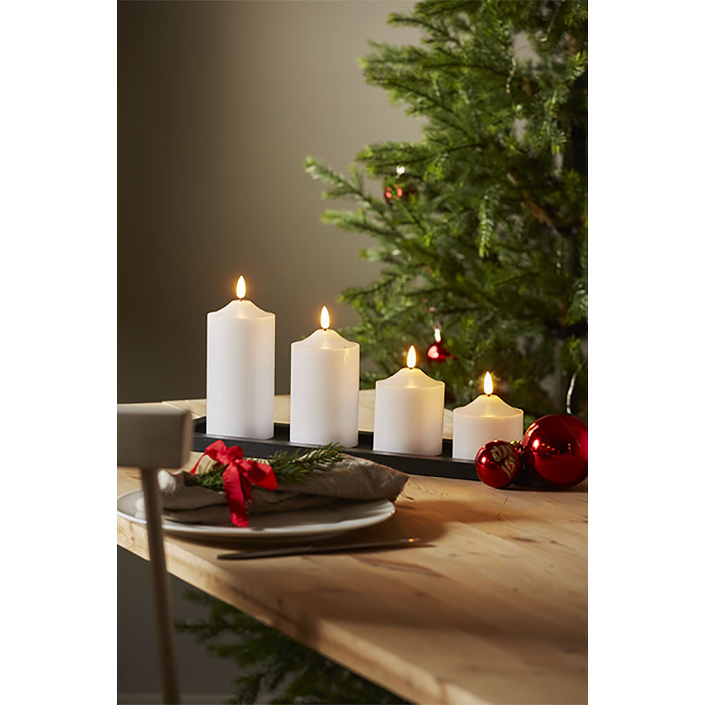 Flamme LED-Blockljus med timer 9,5 cm Vit