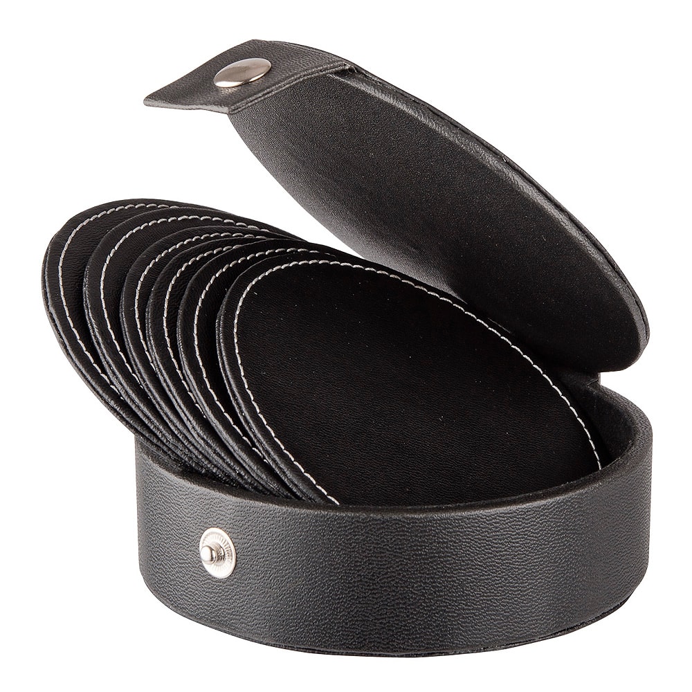 Glasunderlägg konstläder 6-pack Svart